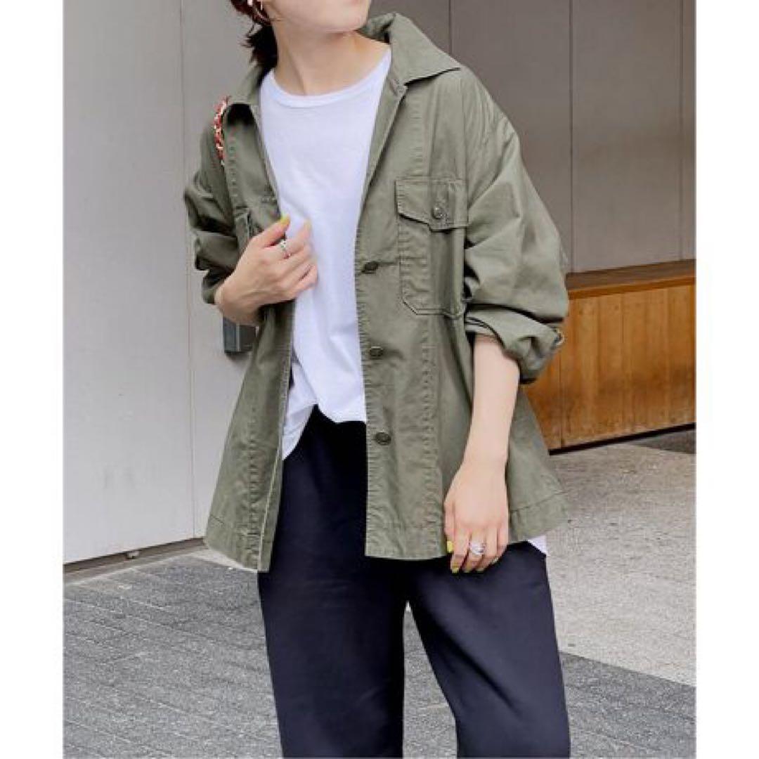 スピック＆スパン　リップストップミリタリーシャツブルゾン　カーキ　ベイクルーズ