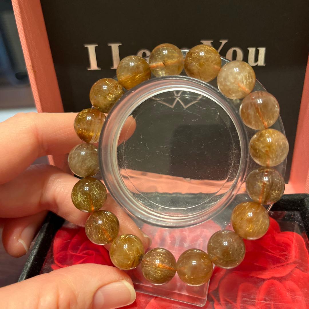 天然石ブレスレット　高品質　ブラウンルチルクォーツ