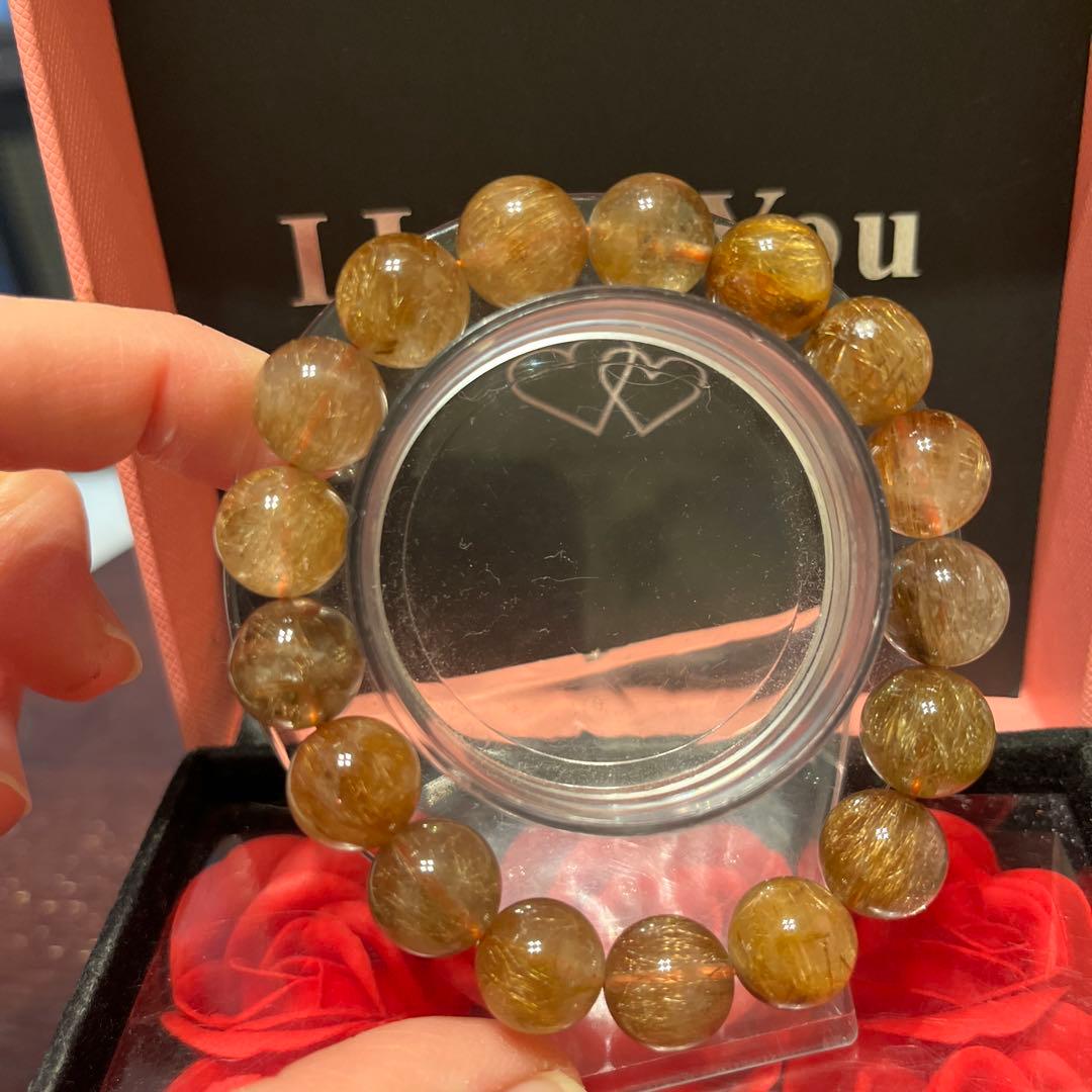 天然石ブレスレット　高品質　ブラウンルチルクォーツ