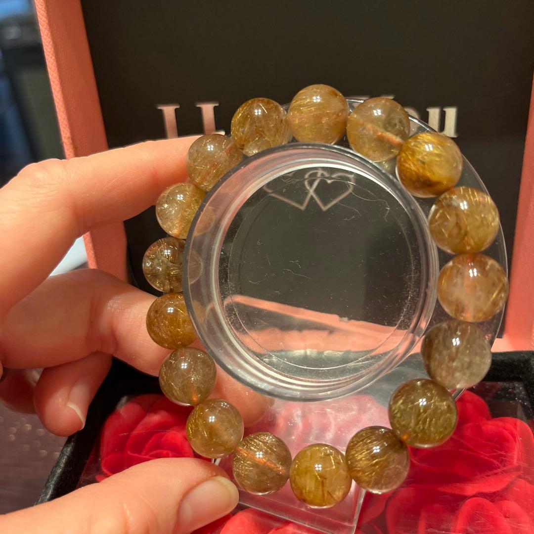 天然石ブレスレット　高品質　ブラウンルチルクォーツ