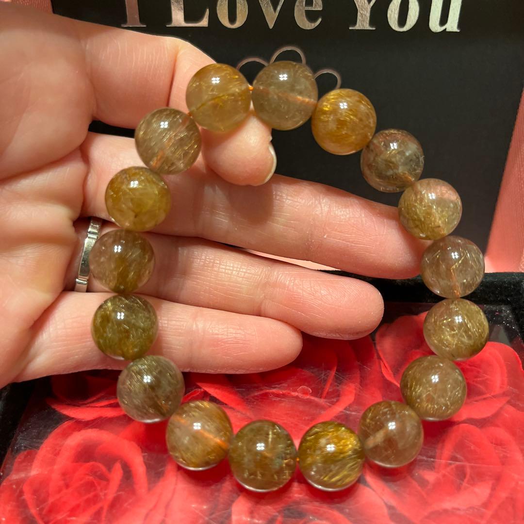 天然石ブレスレット　高品質　ブラウンルチルクォーツ