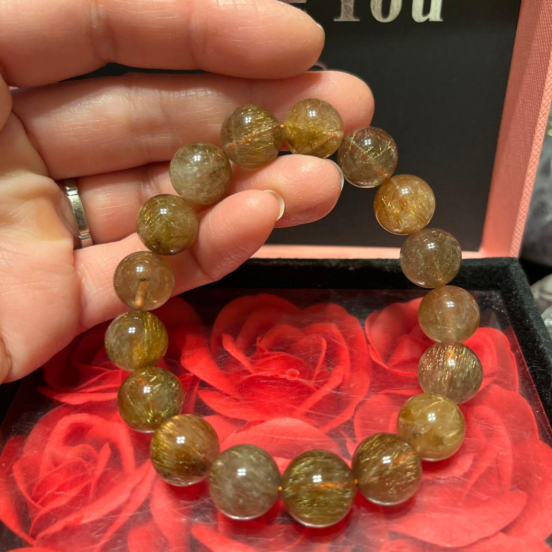 天然石ブレスレット　高品質　ブラウンルチルクォーツ