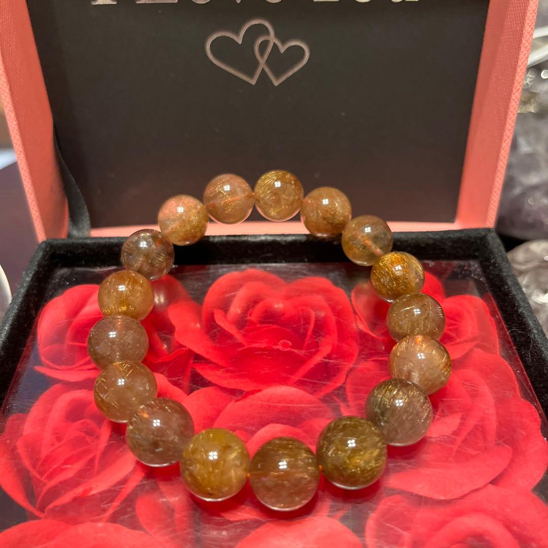 天然石ブレスレット　高品質　ブラウンルチルクォーツ
