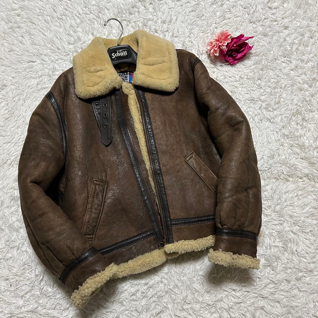 【XL】極暖 ショット　ムートン　フライトジャケット　B-3 ボア　ブラウン
