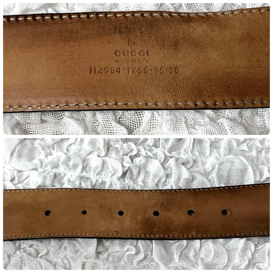 美品　グッチ　シマ　インターロッキングG　ベルト　114984　95/38 茶
