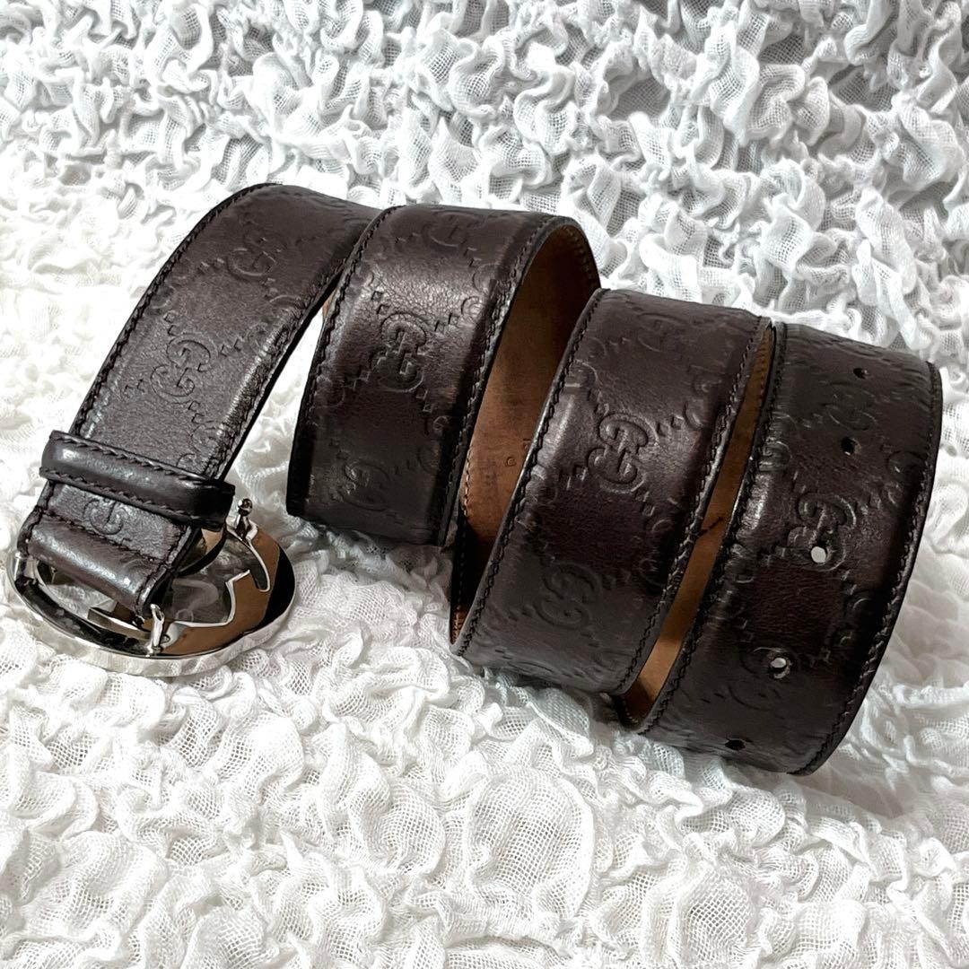 美品　グッチ　シマ　インターロッキングG　ベルト　114984　95/38 茶