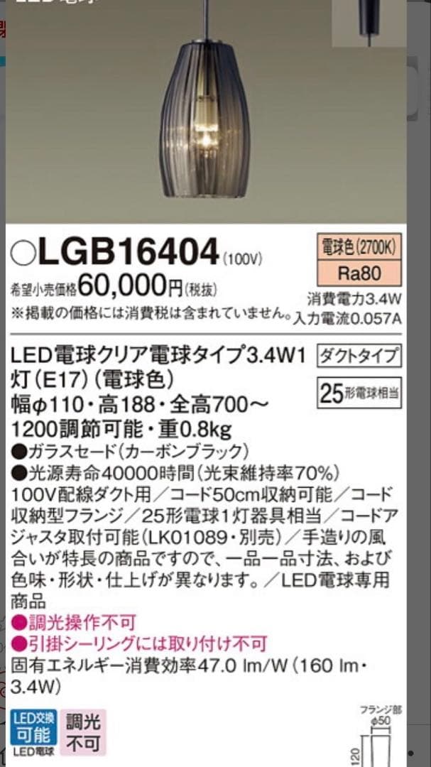 Panasonic ペンダントライト　スガハラガラス　ブラック