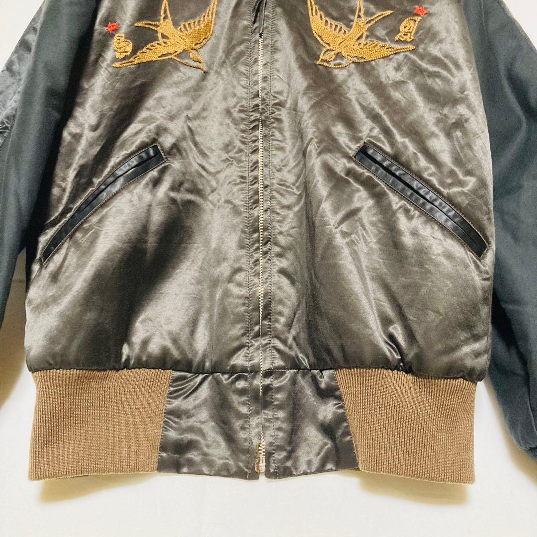 リバーシブル 刺繍 スカジャンSKULL JEANS スカル タトゥー M相当