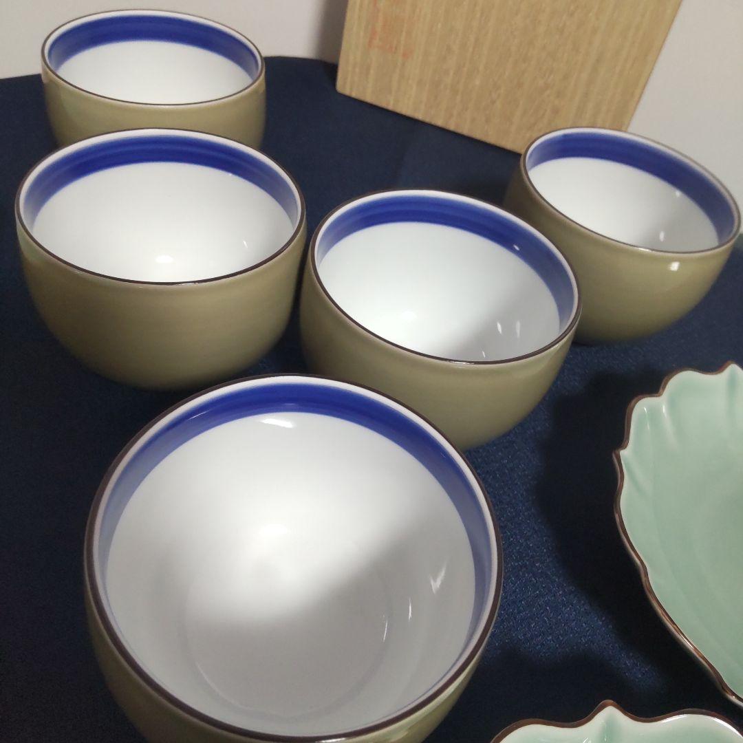深川製磁 百年庵 高級ライン まとめ売り 青磁 笹青磁 湯飲み 皿 食器セット