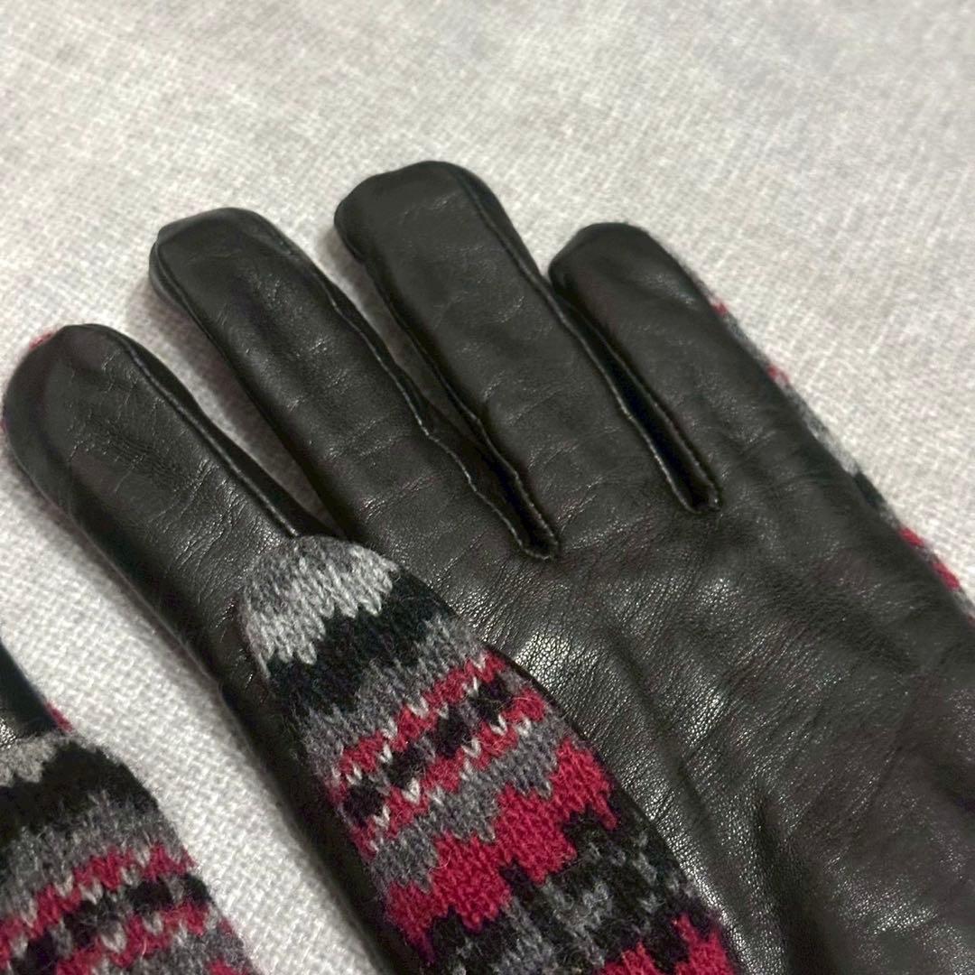 MONCLER モンクレール 本革 ニット手袋 メンズ