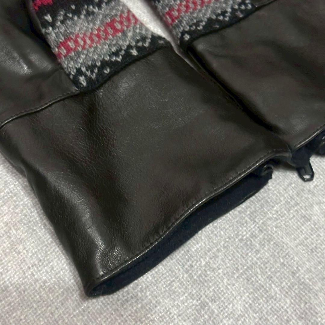 MONCLER モンクレール 本革 ニット手袋 メンズ