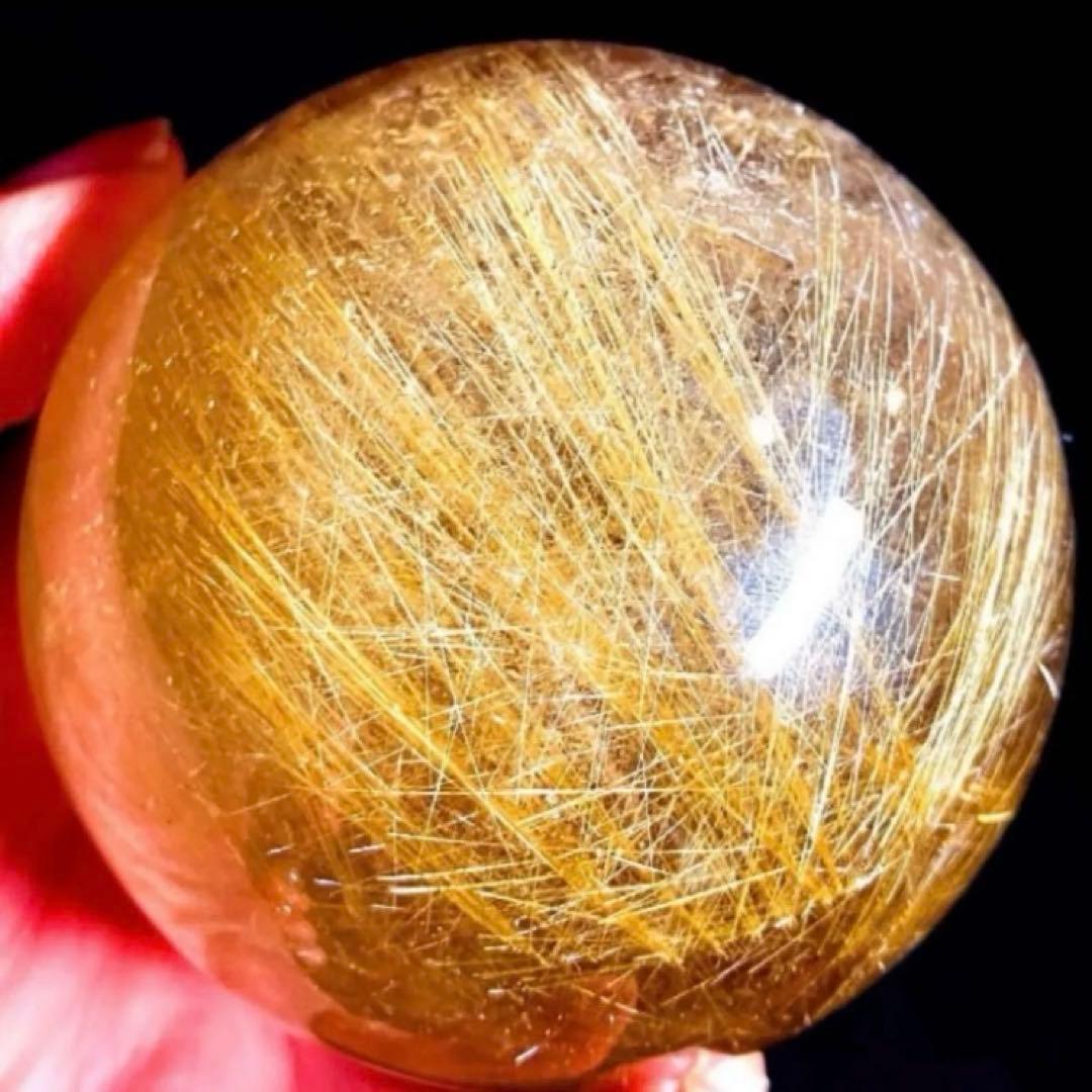 限定値下げ超絶綺麗✨76mm ゴールドルチルクォーツ　丸玉　スフィア　金針水晶