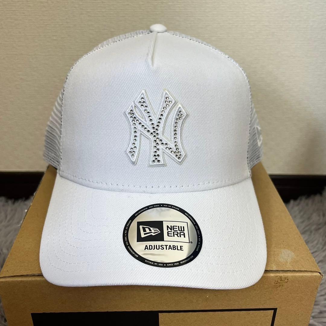 ニューエラ キャップ 帽子 NY ヤンキース ラインストーン メッシュ ホワイト