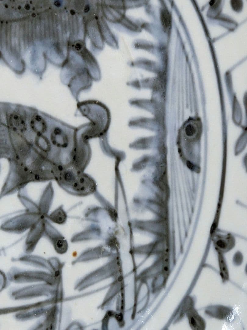 ♦中国陶磁 猿草花文 呉州手 染付大皿 明時代末 漳州窯 青花磁器 古美術骨董品