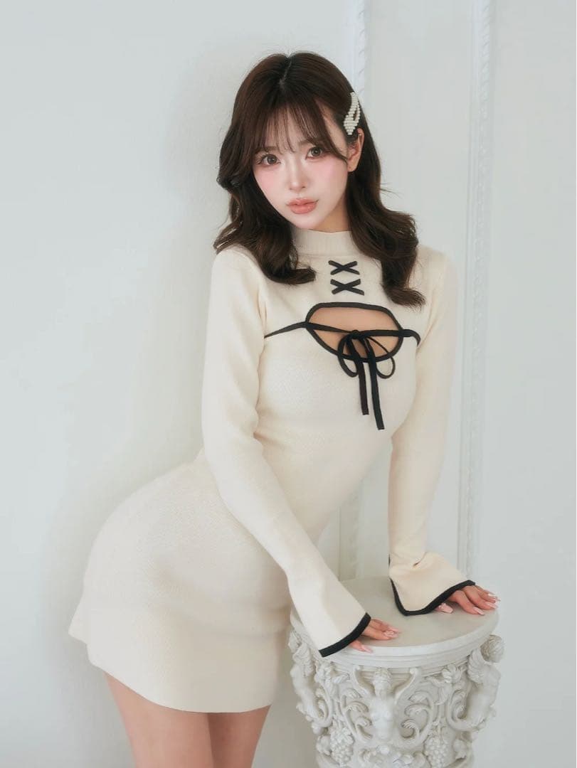 darich フロントオープンリボンニットミニワンピース