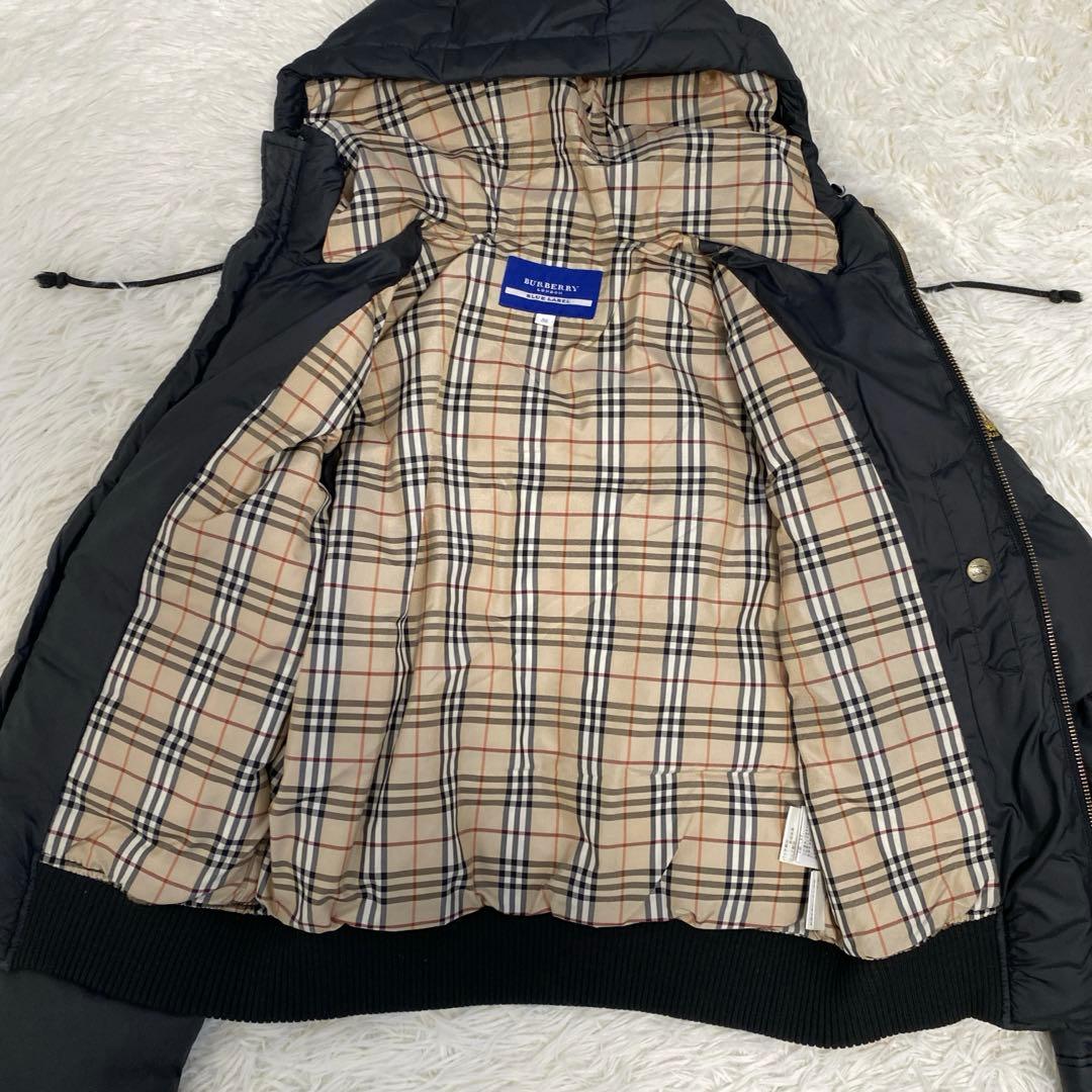 バーバリーブルーレーベル フード付きダウンジャケット ノバチェック 短丈 黒