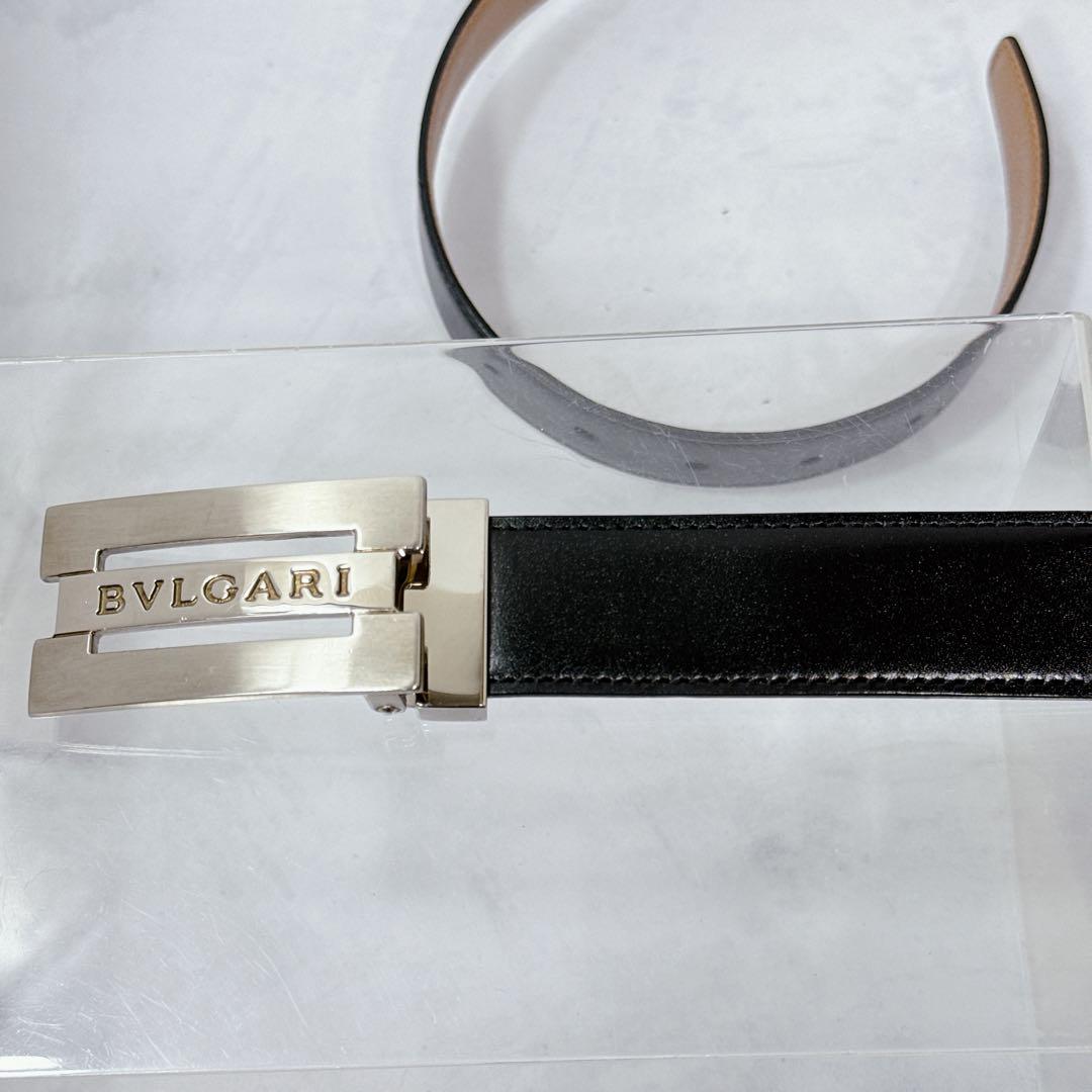 BVLGARI ブルガリ ベルト サフィアーノレザー　シルバーバックルロゴ 美品