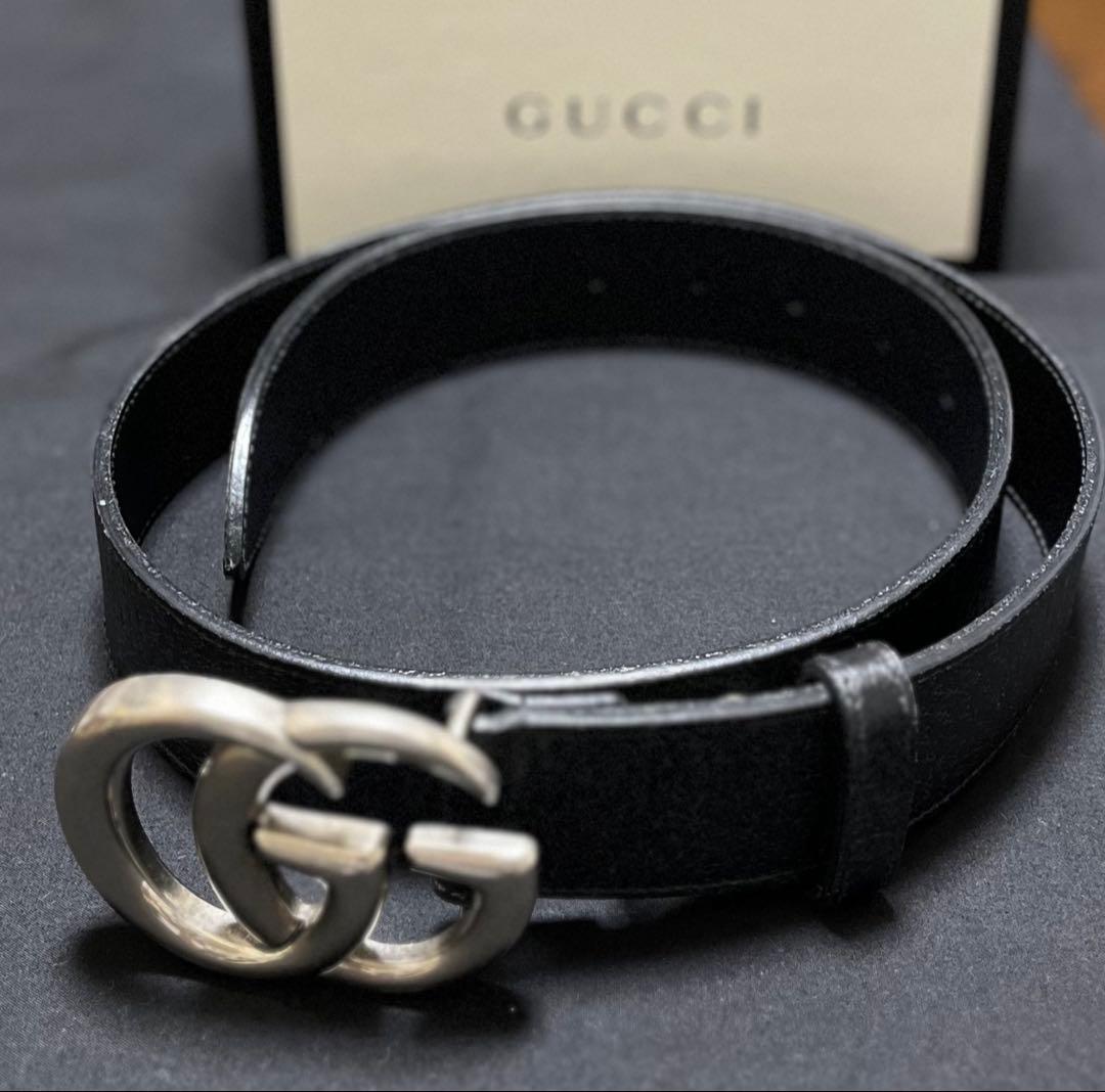 グッチベルト (GUCCI) メンズ ブラックxシルバー