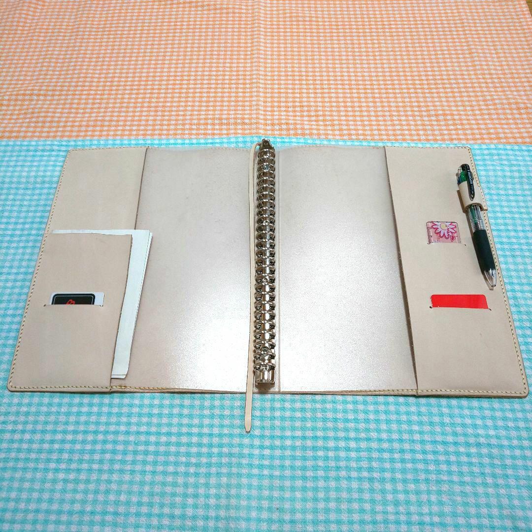 ヌメ革 ナチュラル レザーカバー、B5 26穴バインダー付