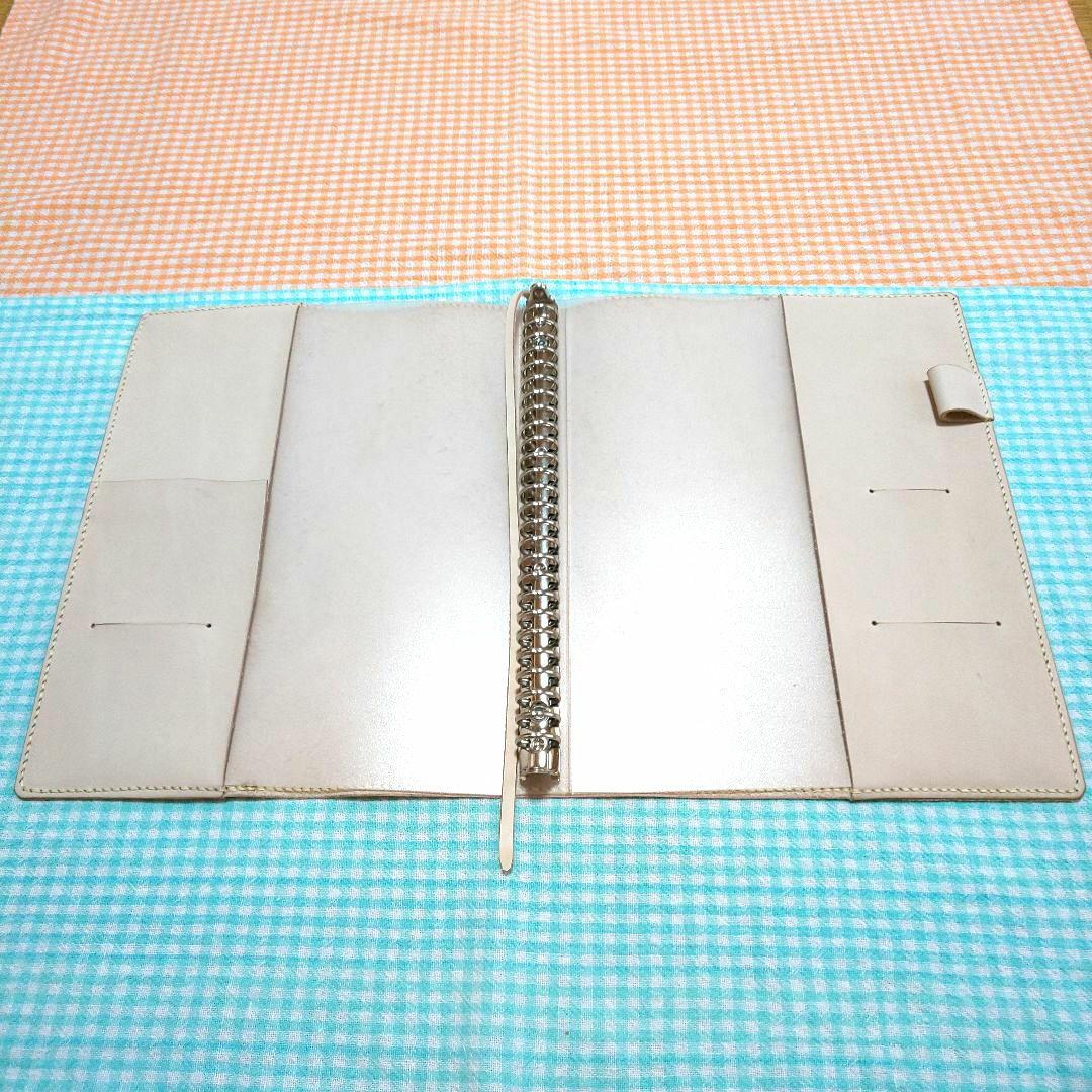 ヌメ革 ナチュラル レザーカバー、B5 26穴バインダー付