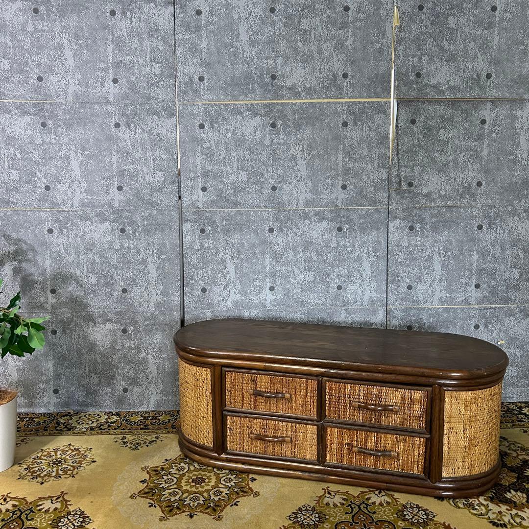 ꧁昭和レトロ家具꧂ラタンローチェスト 籐 衣類 衣服 洋服 収納 たんす タンス