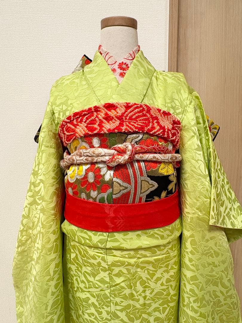 七五三 7歳 祝い着 正絹 黄緑 鶴 M2510282