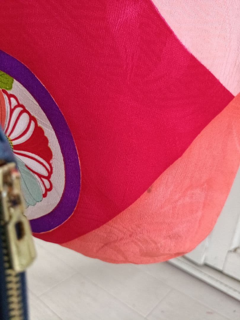 専用です☆アンティークピンク赤に丸模様の着物と黒系だらり帯