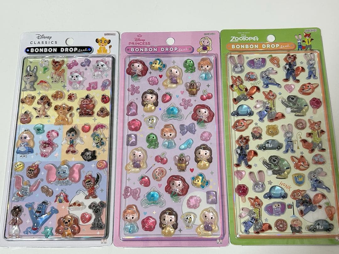 ボンボンドロップシール　ディズニー　クラシック　プリンセス　ズートピア　3枚