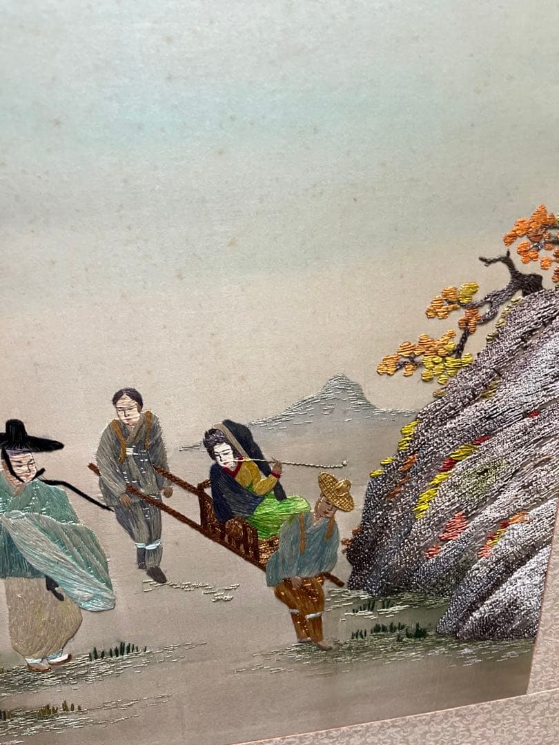 韓国　刺繍　パーテーション　六折　屏風