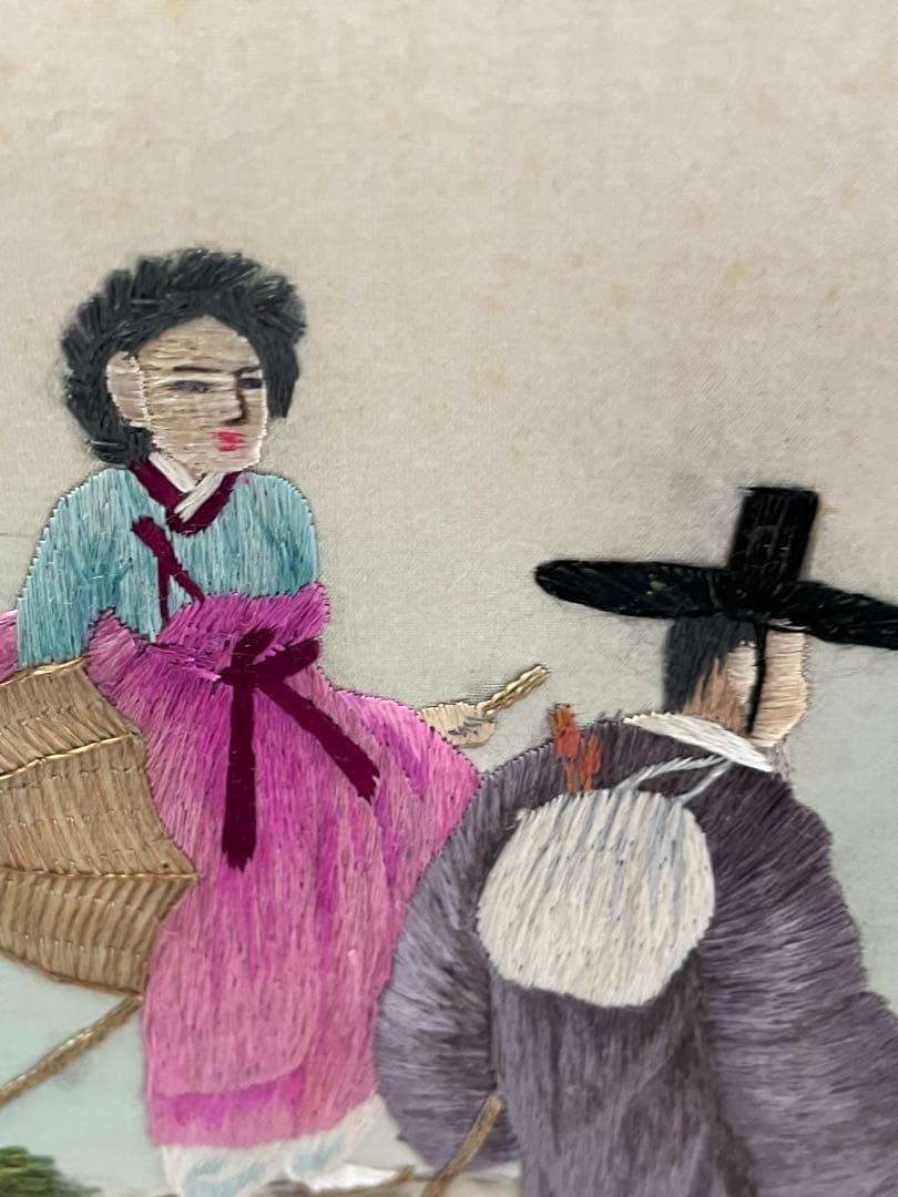 韓国　刺繍　パーテーション　六折　屏風