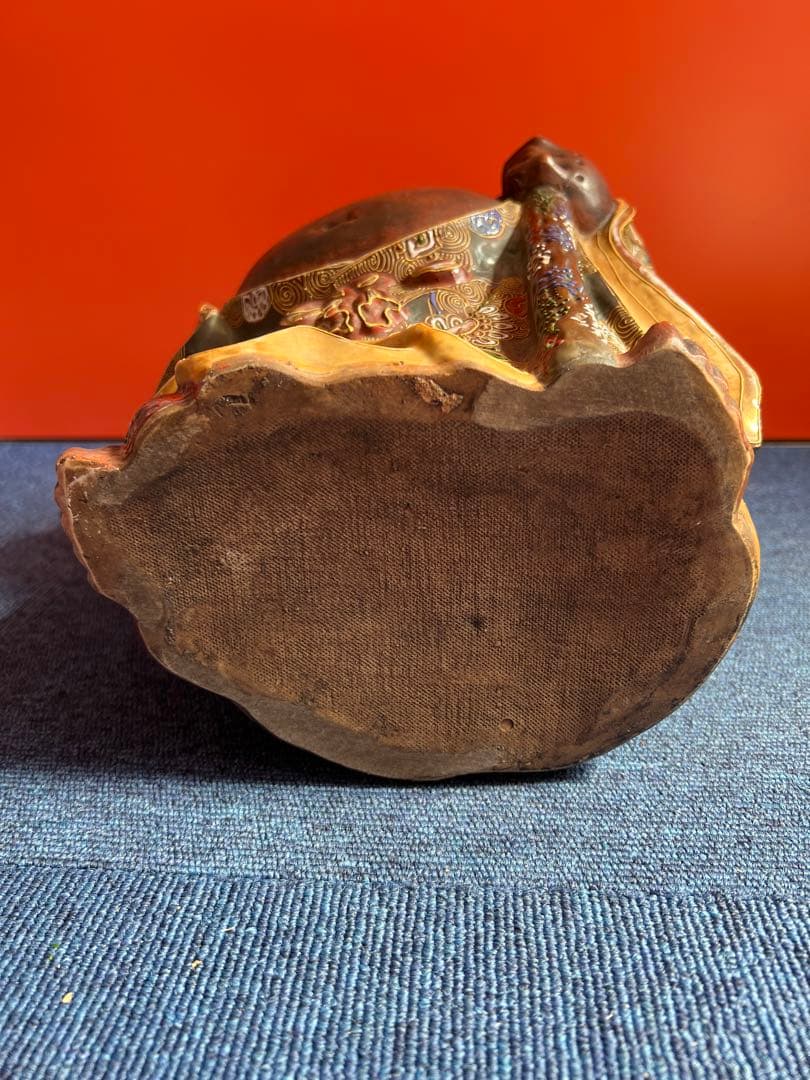 1281 九谷焼　布袋　錦絵柄模様　縁起物　置物　骨董