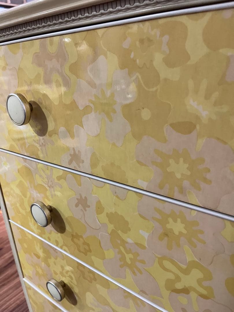 チェスト 花柄 黄色 箪笥 インテリア 昭和レトロ 当時物 レトロポップ