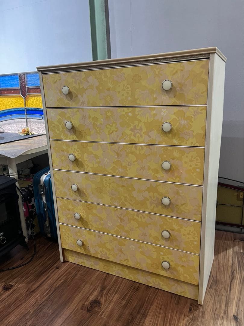 チェスト 花柄 黄色 箪笥 インテリア 昭和レトロ 当時物 レトロポップ