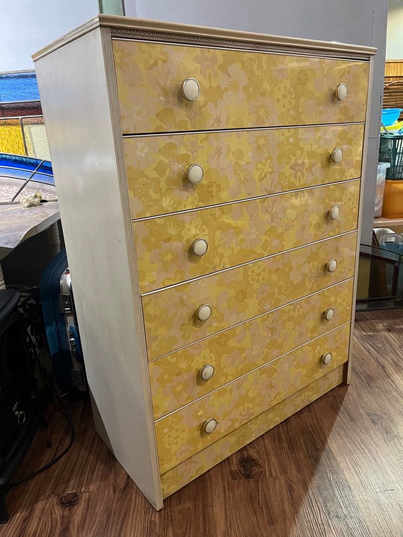 チェスト 花柄 黄色 箪笥 インテリア 昭和レトロ 当時物 レトロポップ