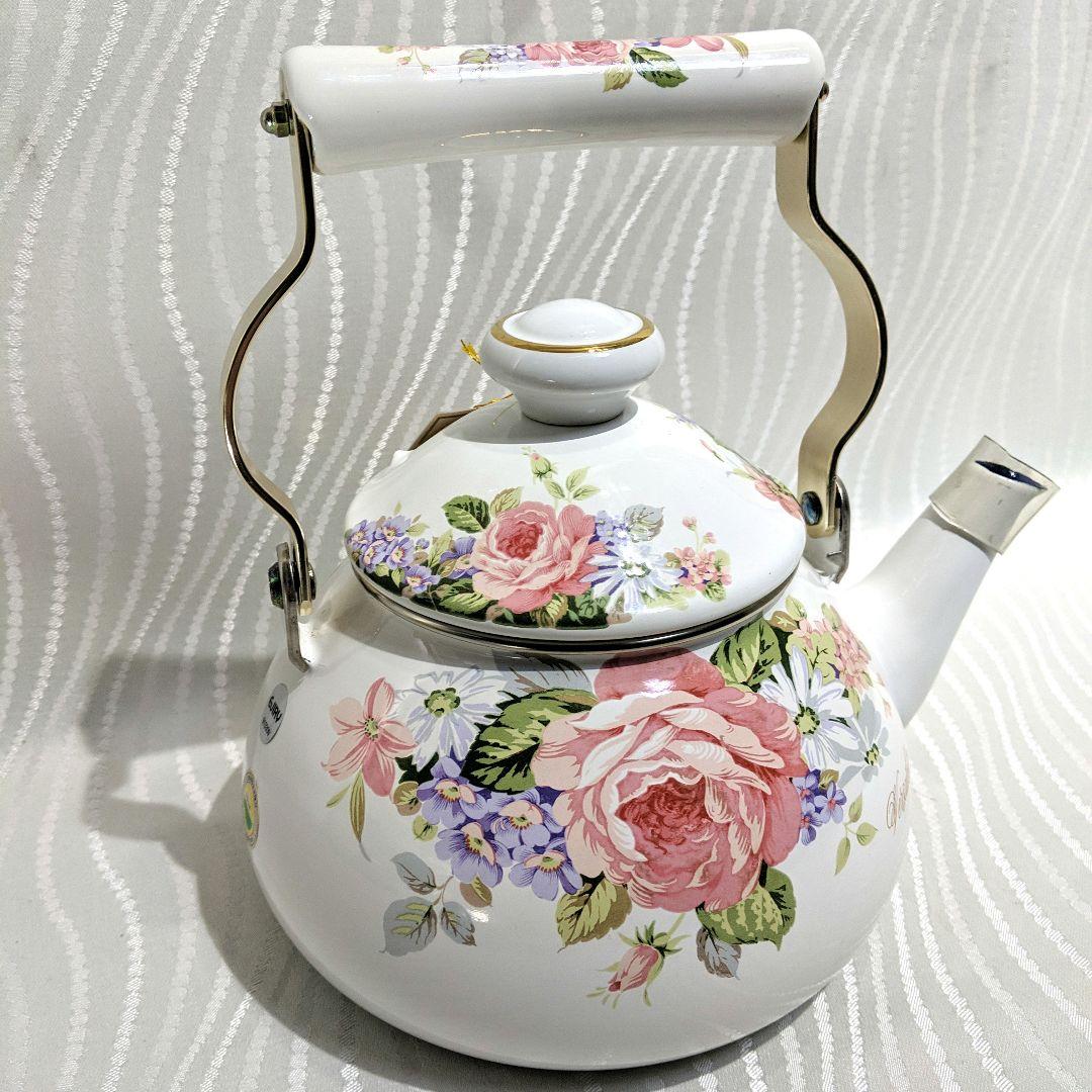 【未使用】EJIRYエジリー　ホーローケトルやかん　2.3L　ベルサイユローズ柄