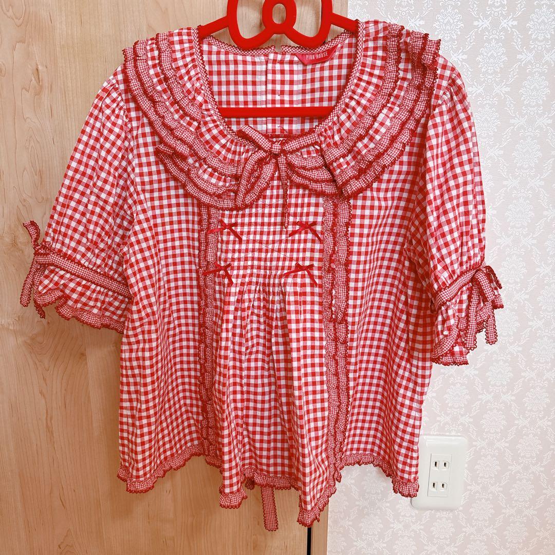 ピンクハウス ギンガムチェック 半袖ブラウス