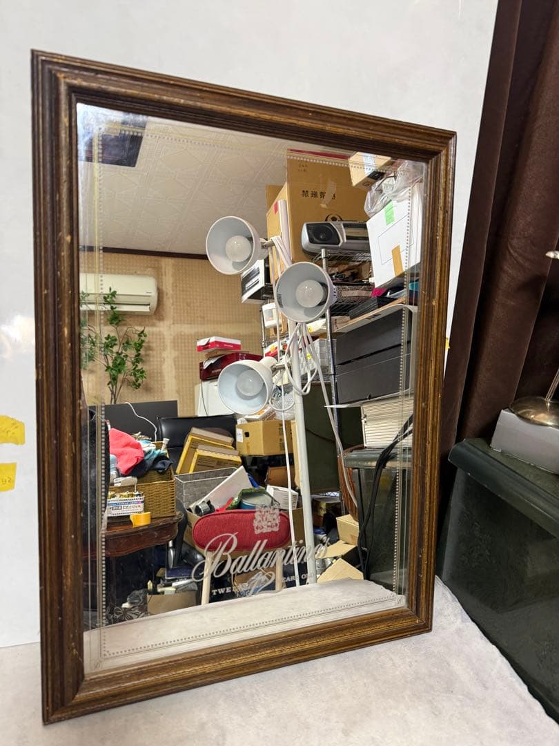 バランタイン 12年 ヴィンテージ ミラー 木製フレーム バー装飾　当時物