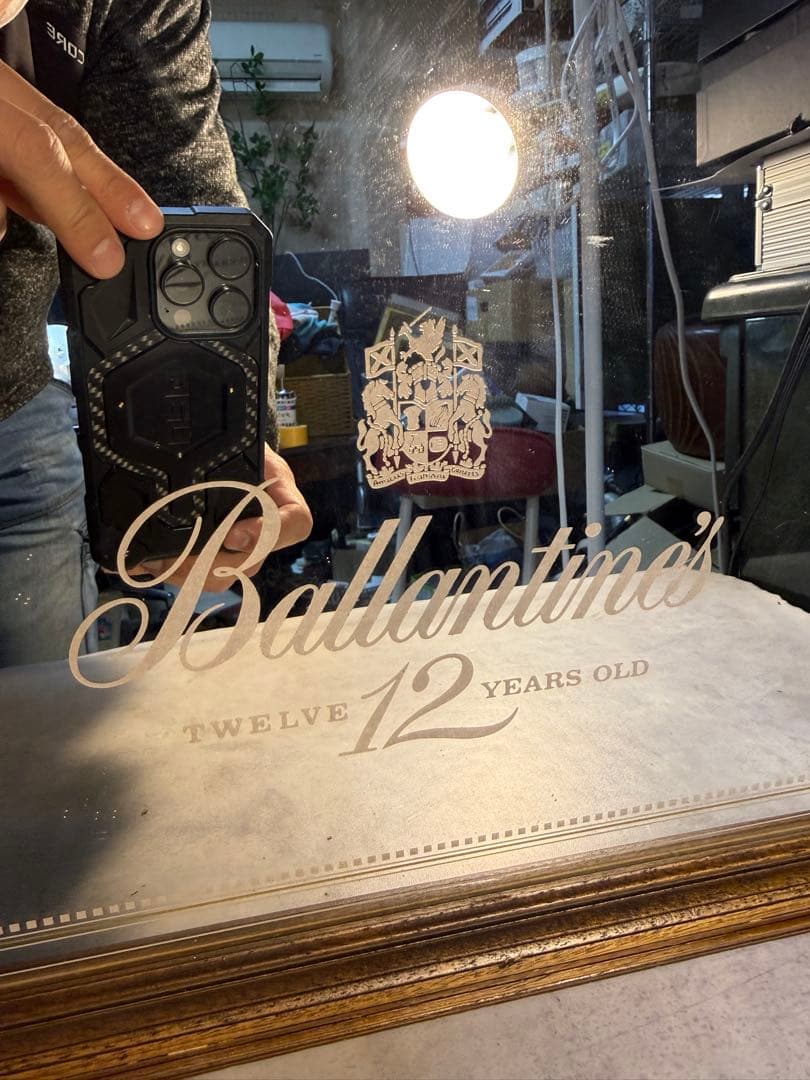 バランタイン 12年 ヴィンテージ ミラー 木製フレーム バー装飾　当時物