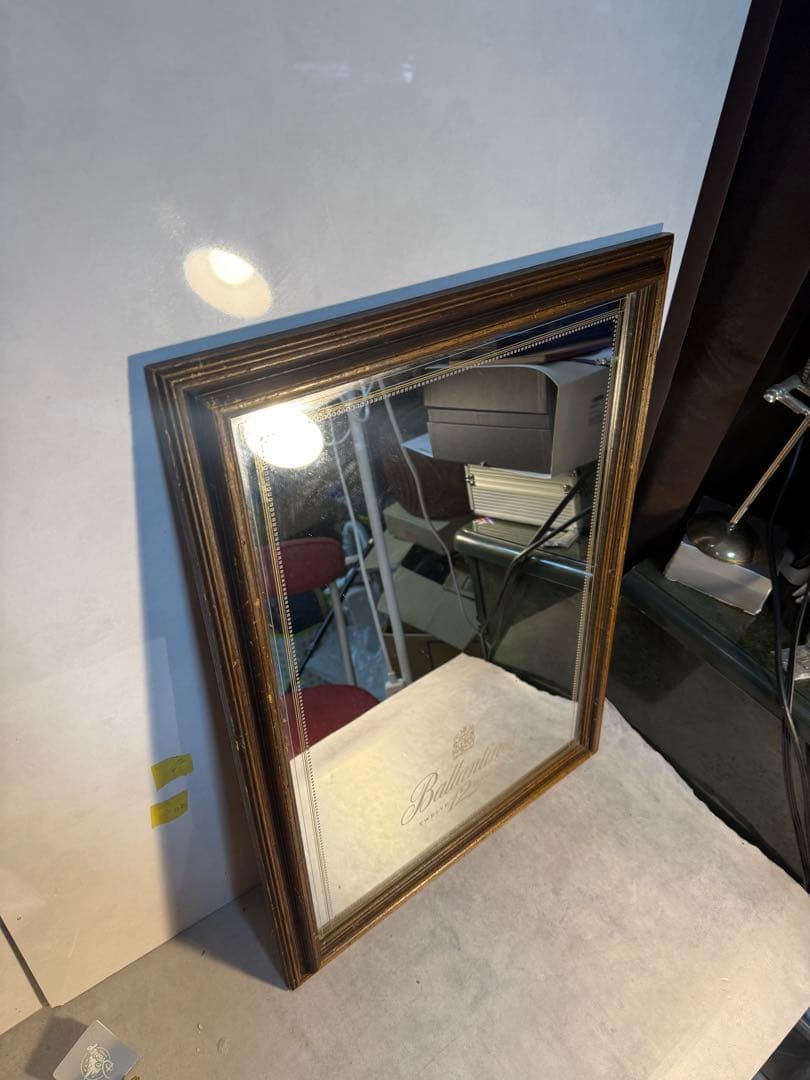 バランタイン 12年 ヴィンテージ ミラー 木製フレーム バー装飾　当時物