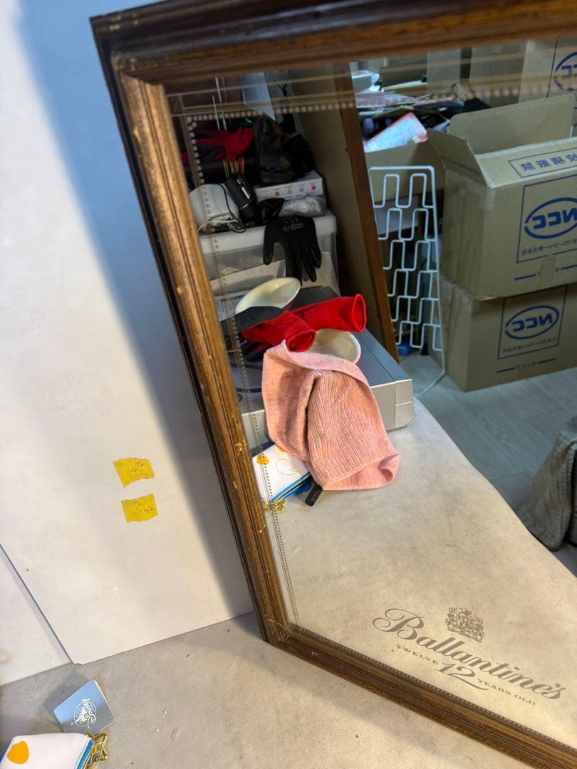 バランタイン 12年 ヴィンテージ ミラー 木製フレーム バー装飾　当時物