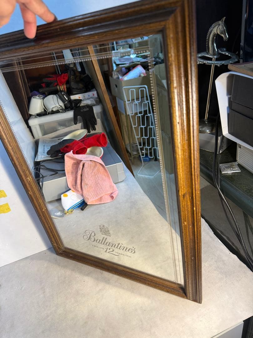 バランタイン 12年 ヴィンテージ ミラー 木製フレーム バー装飾　当時物