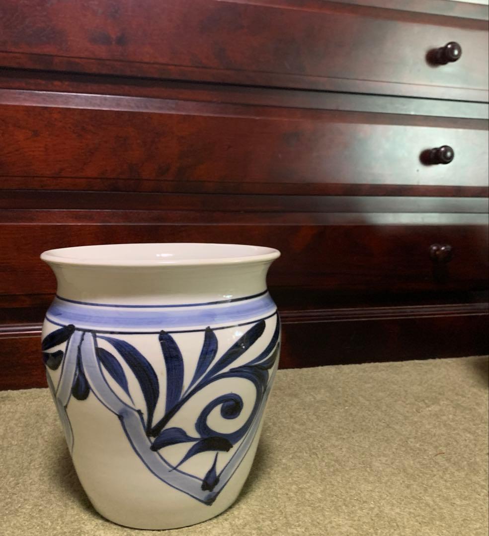 【希少】砥部焼 梅山窯 唐草 大きな壺 花器 花瓶 和風 陶器 壺