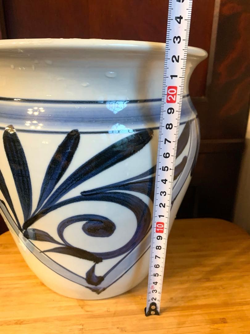 【希少】砥部焼 梅山窯 唐草 大きな壺 花器 花瓶 和風 陶器 壺