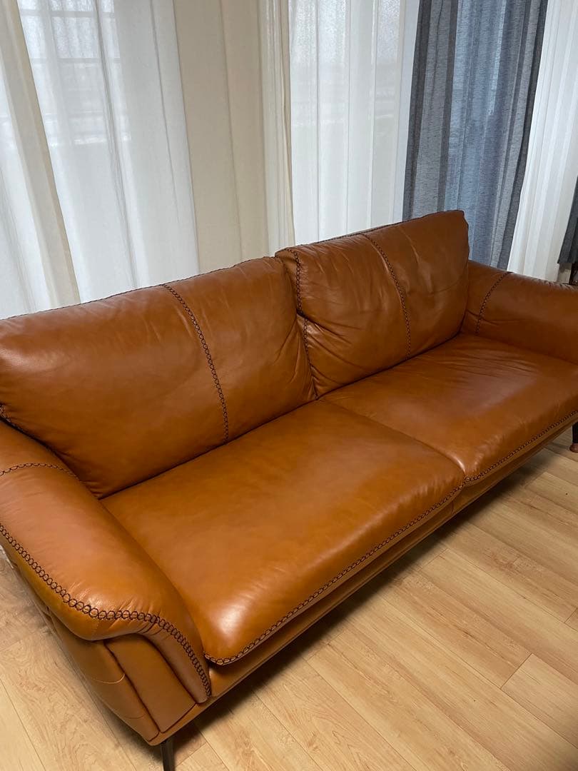 美品　ブラウン本革レザーソファ 約200cm