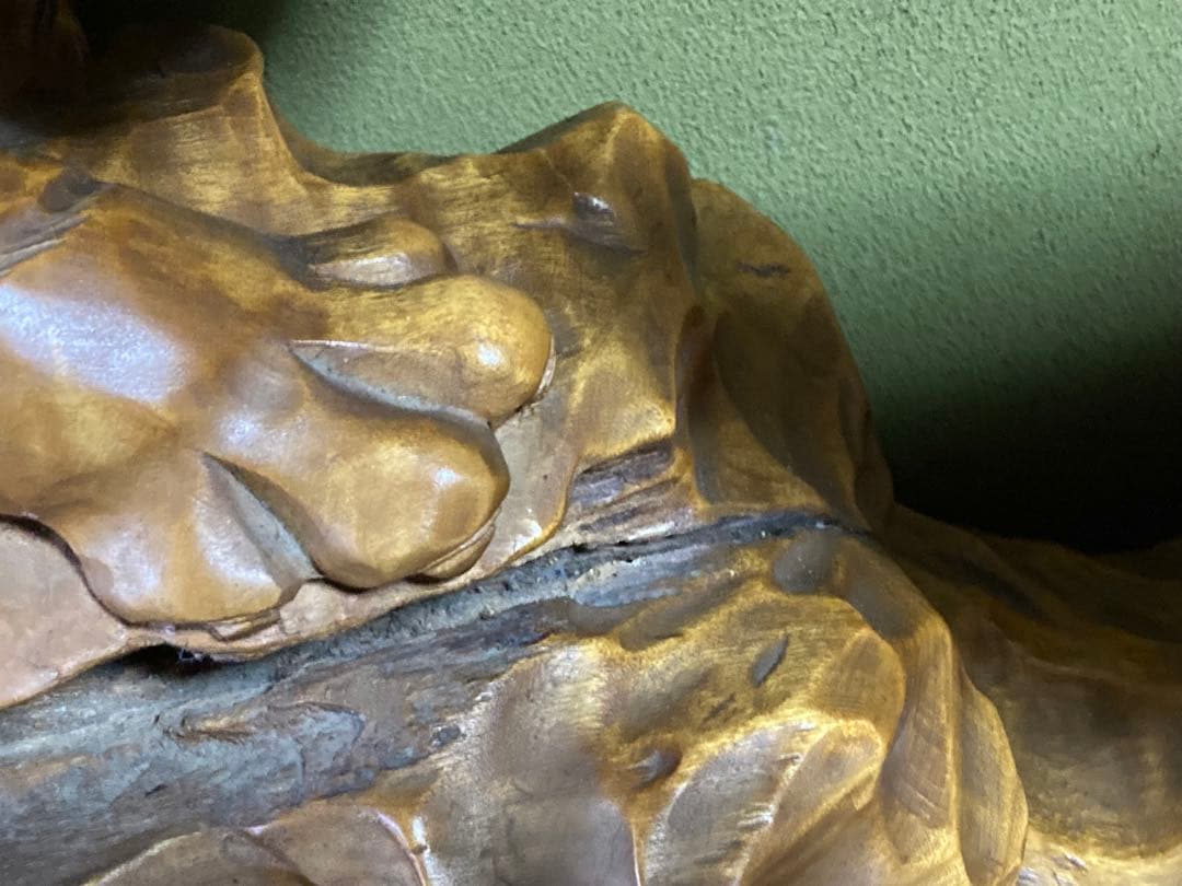 木製彫刻 虎　鷹アンティーク　天然木　置物 縁起物　一枚板