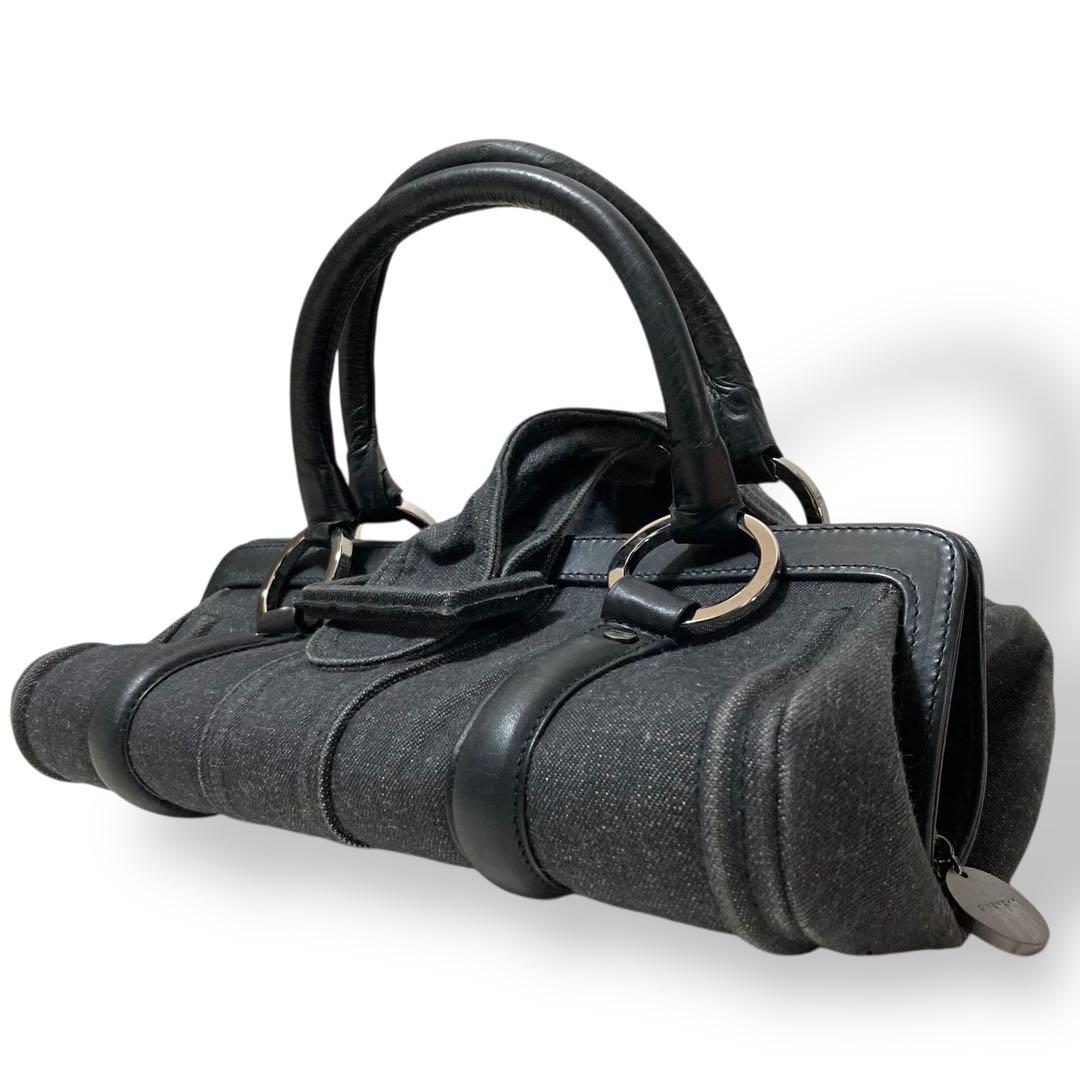 【ヴィンテージ】ジバンシー　ハンドバッグ　デニム　レザー　手提げ　グレー　黒