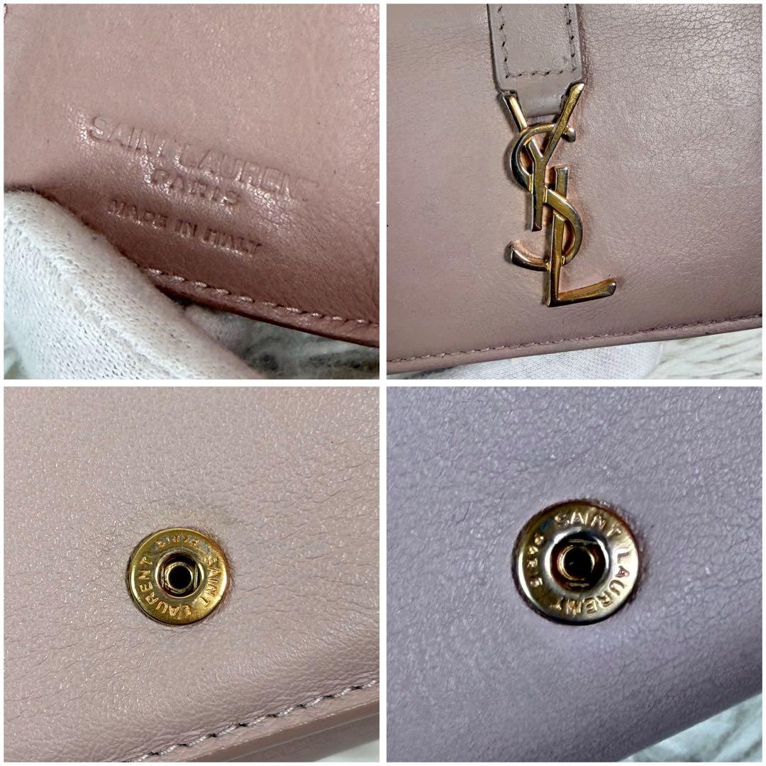 美品✨サンローラン　三つ折り財布　オリガミ　カサンドラ　ピンクベージュ