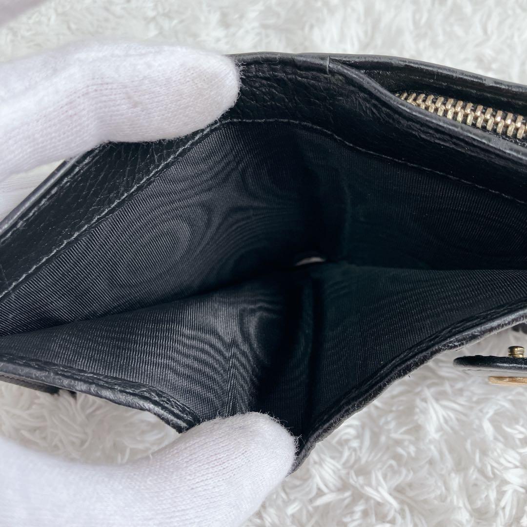 【美品】 グッチ　折り財布　GGマーモント　レザー　黒　ゴールド 523193