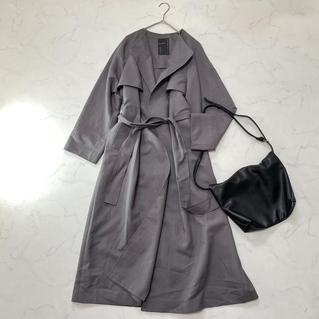 専用 NOBLE 薄手 ロングトレンチコート ガウンコート グレージュ ベルト付