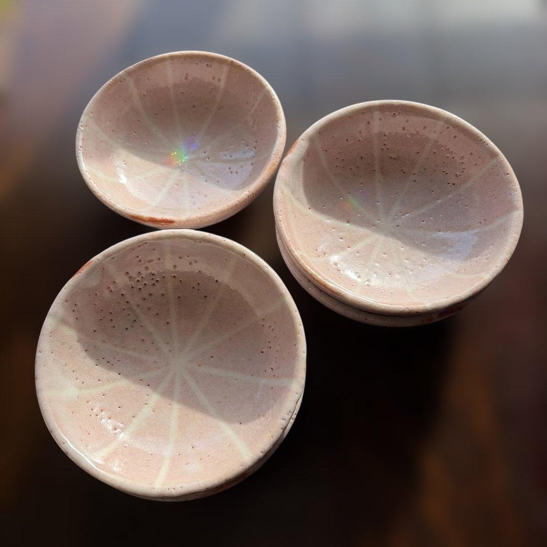 紅志野　小鉢五枚揃え　貫入　作家物